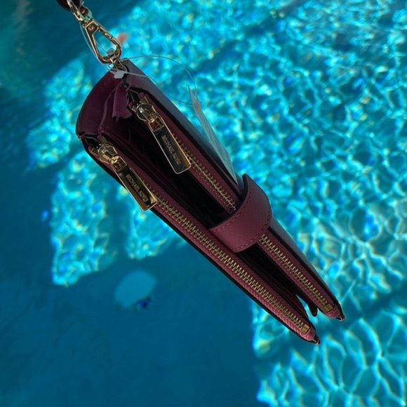 Michael Kors Jet Set Travel Large Double Zip Wristlet Wallet Rosewood Leather - Picture 3 of 16